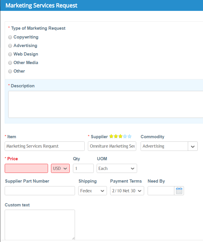 Coupa Purchase Requisitions - Marketing Services Request