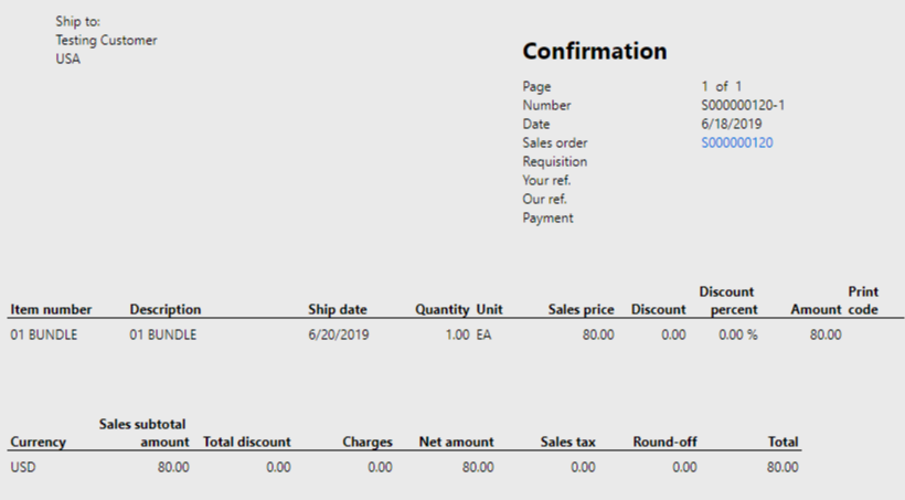 D365 Bundles Functionality - confirmation form