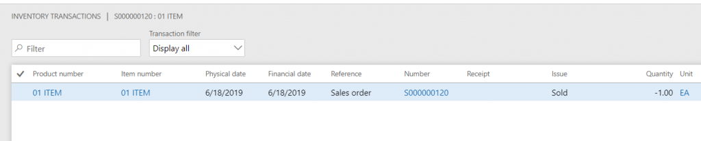 01 ITEM example - Inventory transactions associated with the bundle components