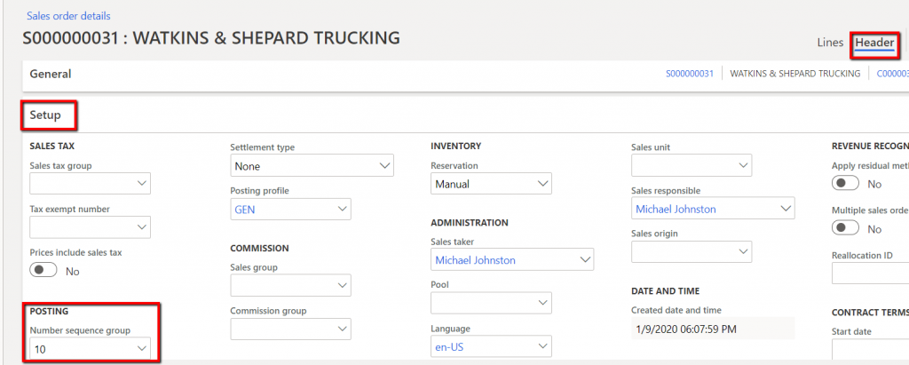 Selecting the sequence from a sales order