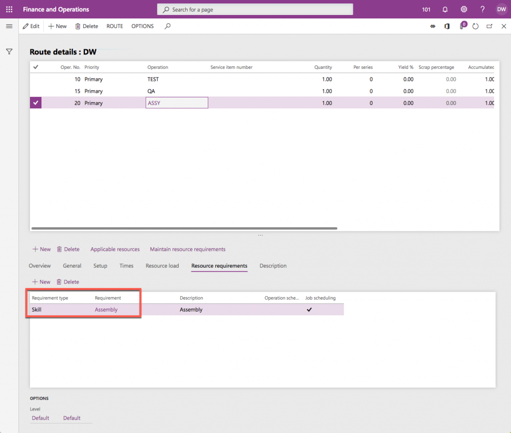 D365 F&O Capacity Modeling - Aligning skills to operations (step 6)