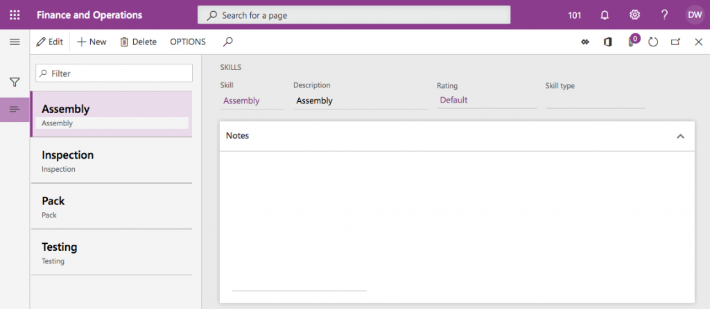 D365 F&O Capacity Modeling - Skills set-up (step 2)