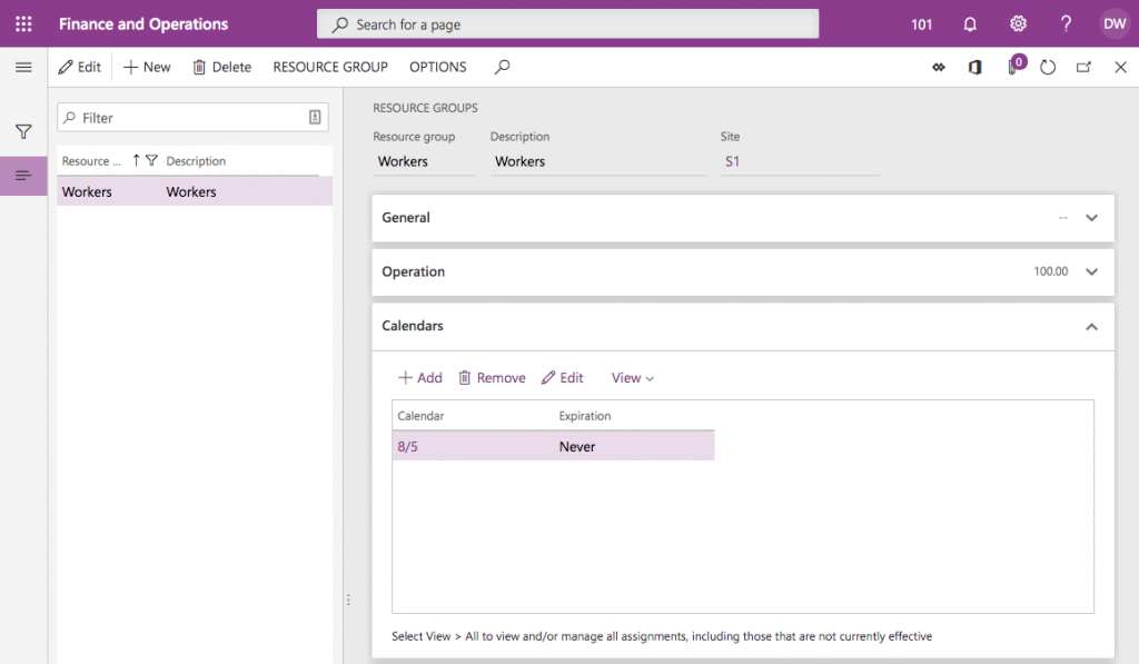 D365 F&O Capacity Modeling - Setting up a resource group (step 4)