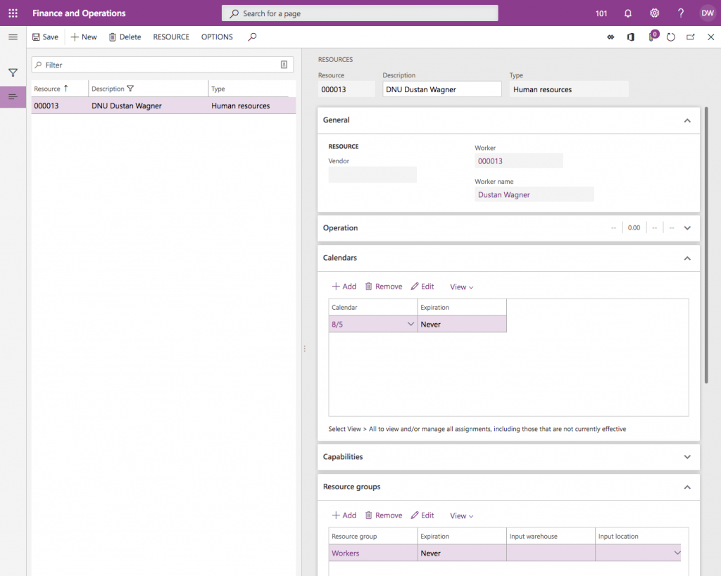 D365 F&O Capacity Modeling - Connecting workers to resource groups (step 5)