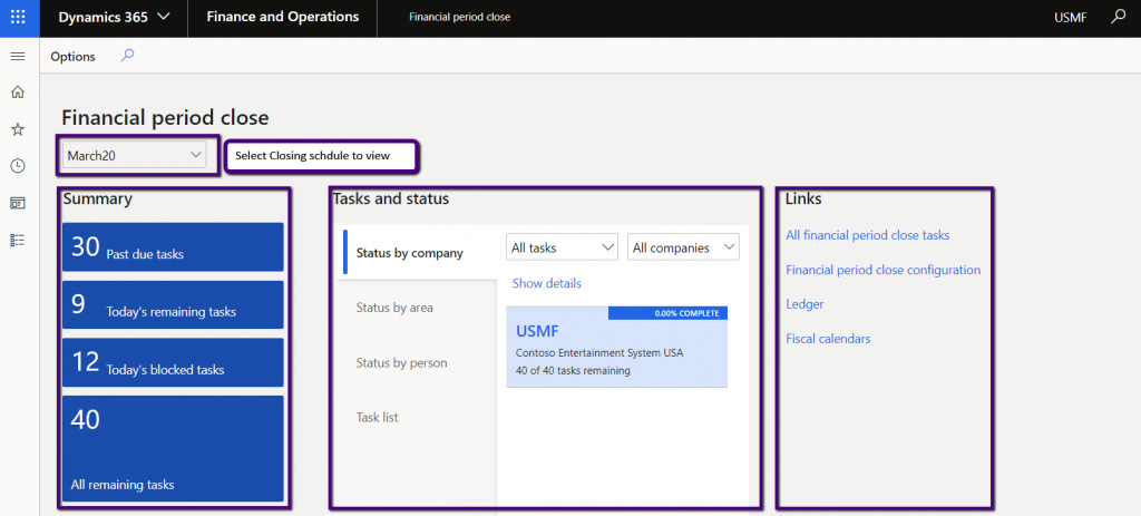 Navigation for period close workspace