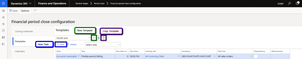Creating a New Template in the D365 Financial Period Close Workspace