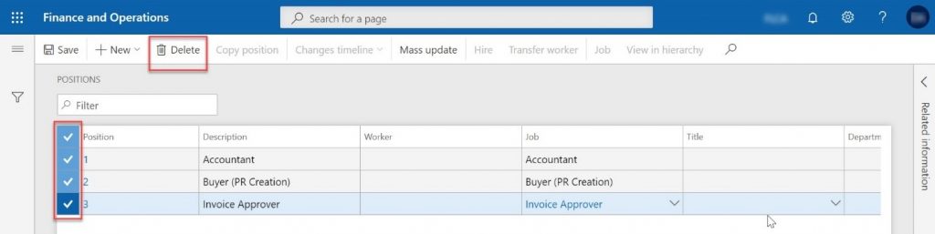 Delete Positions in D365 F&O