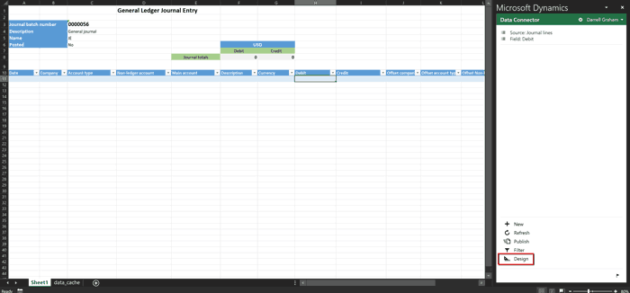 Dynamics 365 for Finance and Operations Excel Design Screenshot