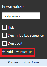Add a workspace through the  personalize form