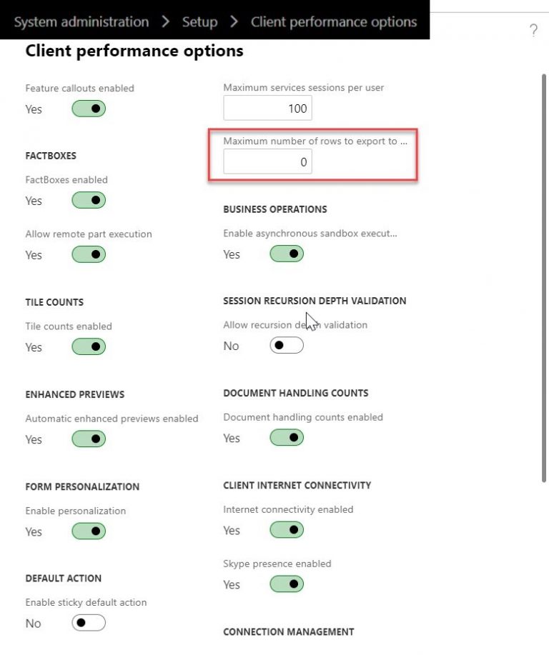 Client performance options