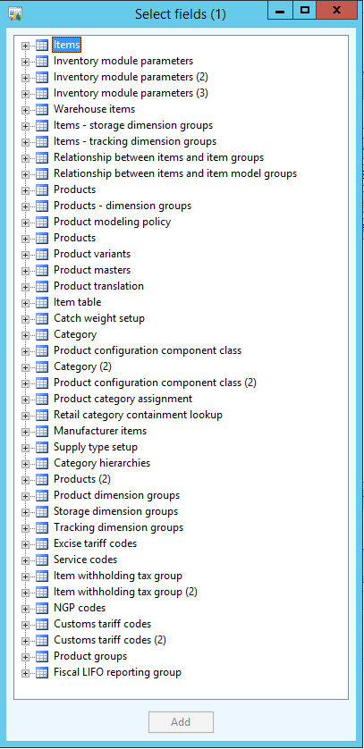 Dynamics AX Item List Grid Item Form