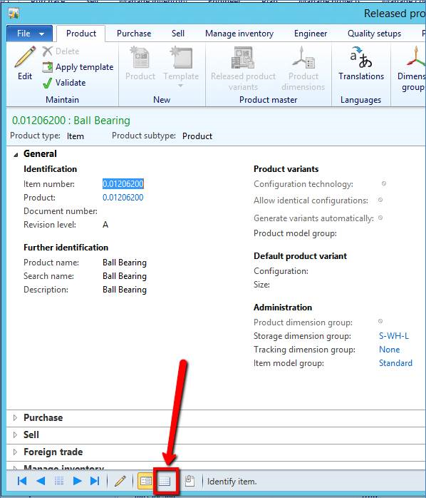 Dynamics AX Item List Grid