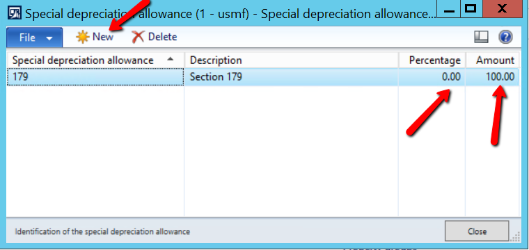 Dynamics AX Special Depreciation Allowance New Item