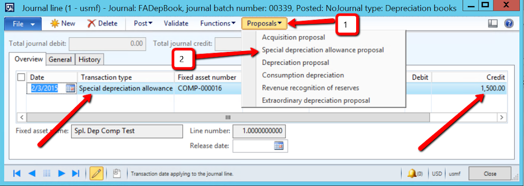 Dynamics AX Special Depreciation Allowance Proposal