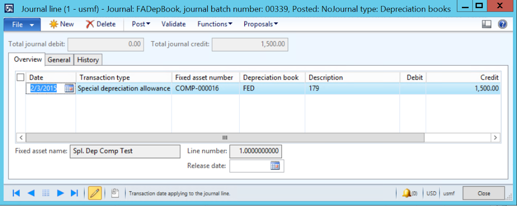 Dynamics AX Special Depreciation Allowance