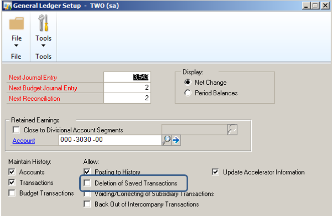 Uncheck Deletion of Saved Transactions