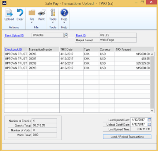 Safe Pay Transactions Upload