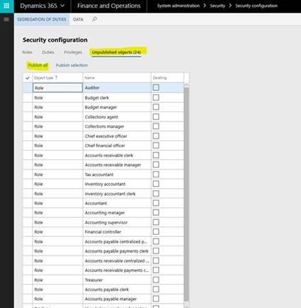 General Ledger Voucher Transaction Inquiry Access Issue - Publishing changes to the Security Configuration - Privileges screen