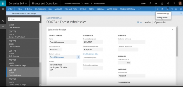 Track a package in PowerApps for D365 Finance and Operations