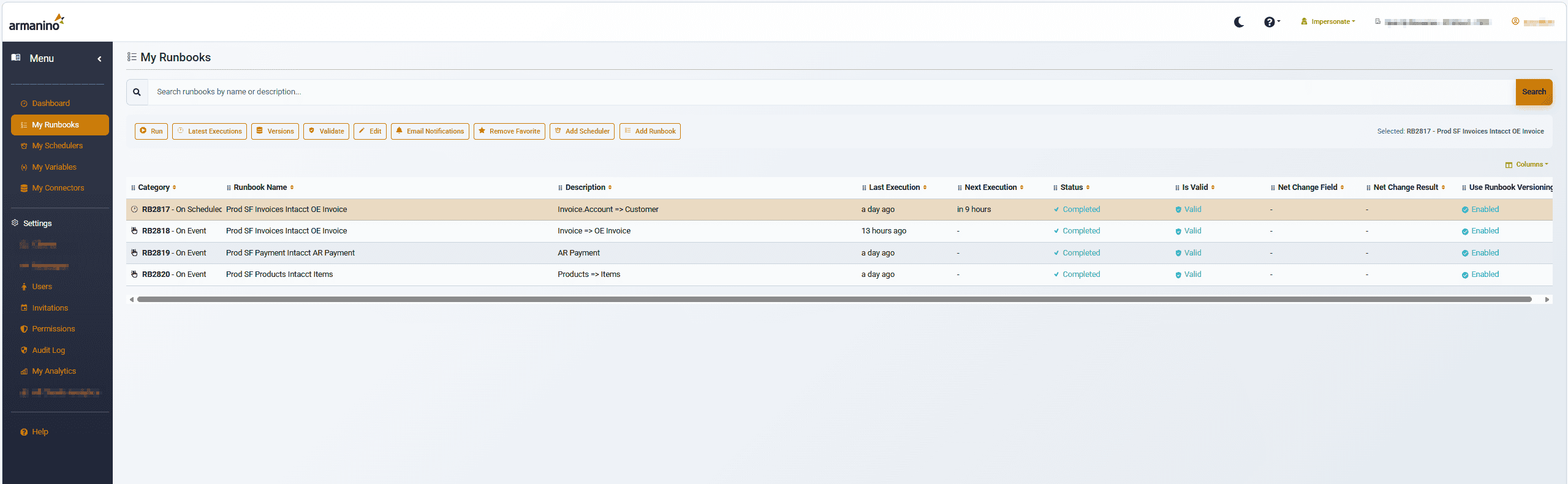 CloudSync My Runbooks Screenshot