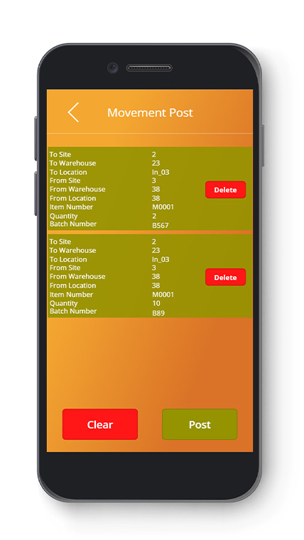 Inventory Transfer and Movement Journal Post Screen