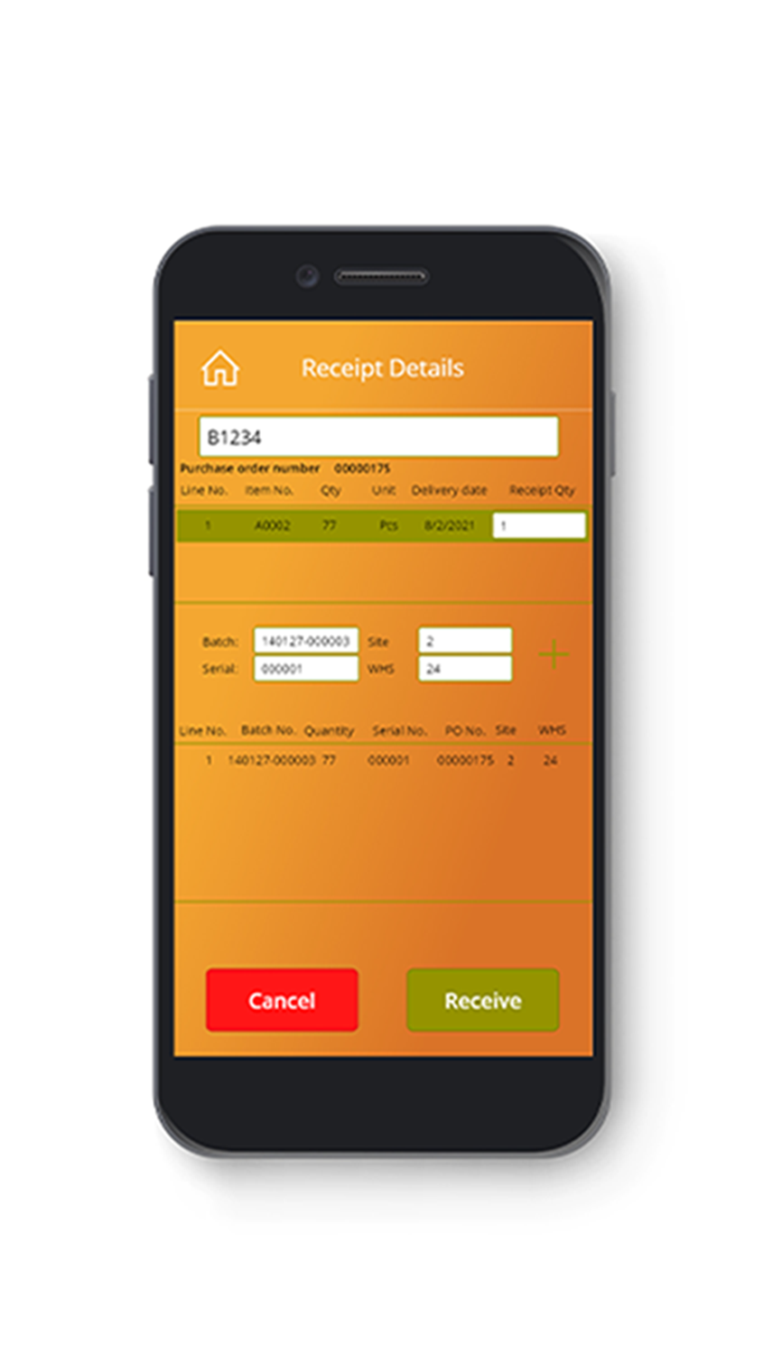 Purchase Order Receipt  Details Screen