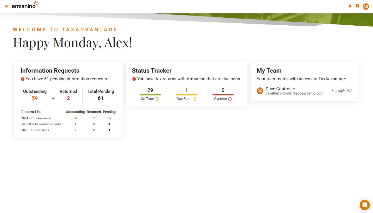 TaxAdvantage Client Dashboard Screenshot